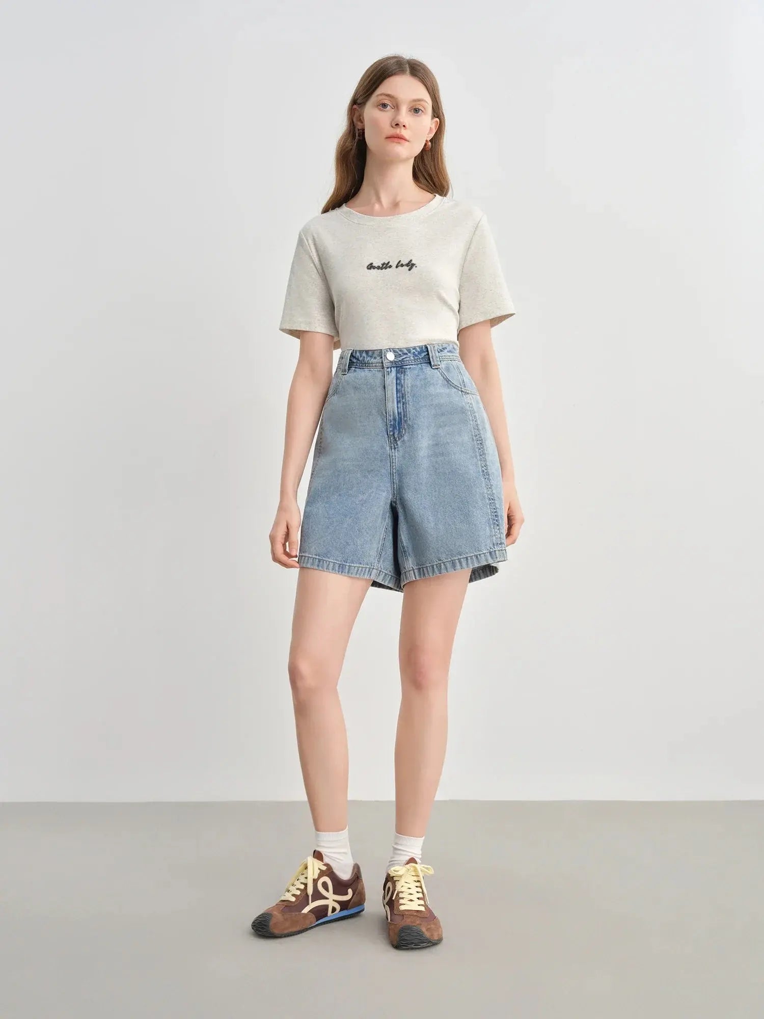 Plus-Size High-Waisted Denim Shorts - Loran