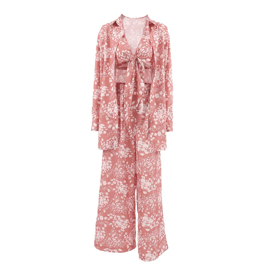 Women’s 3-Piece Floral Pajama Set Autumn Sleepwear & Loungewear - Loran