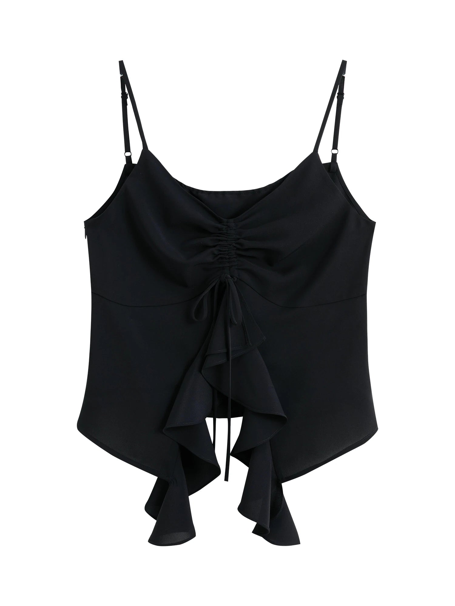 Irregular Ruffle Strappy Top Solid Color Summer Vest