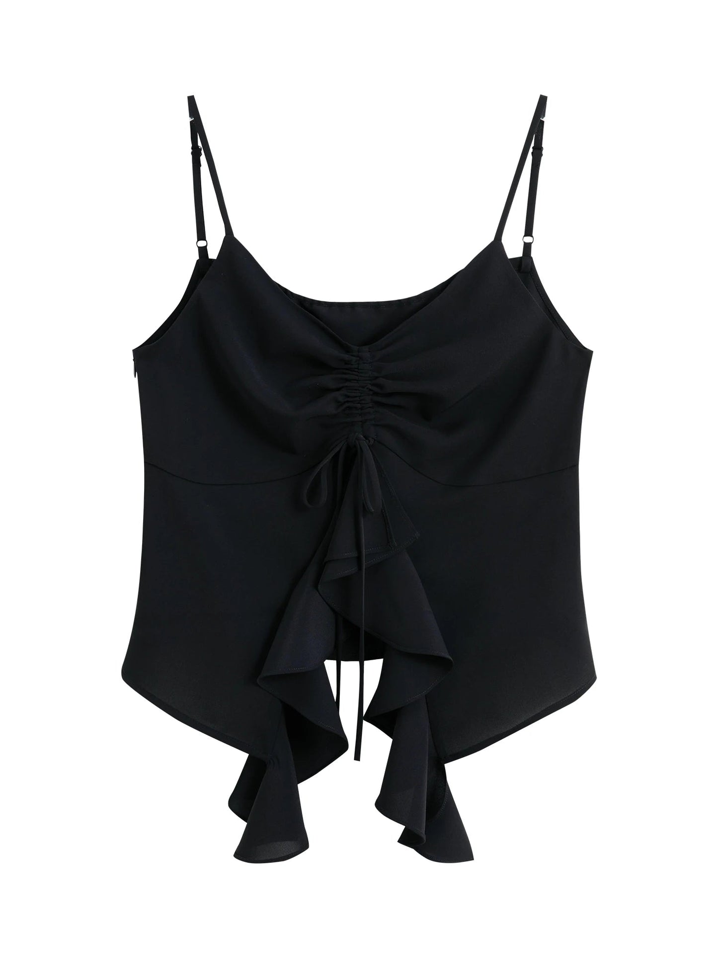 Irregular Ruffle Strappy Top Solid Color Summer Vest Loran