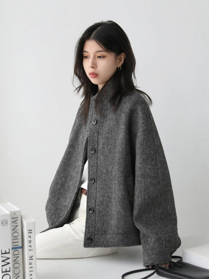 Retro Short Woolen Coat Stand-Up Collar Winter Jacket Loran