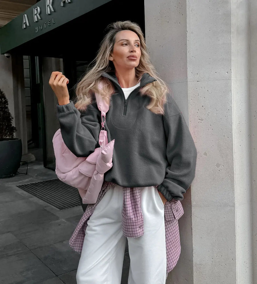 Solid Color Zip-Up Sweatshirt