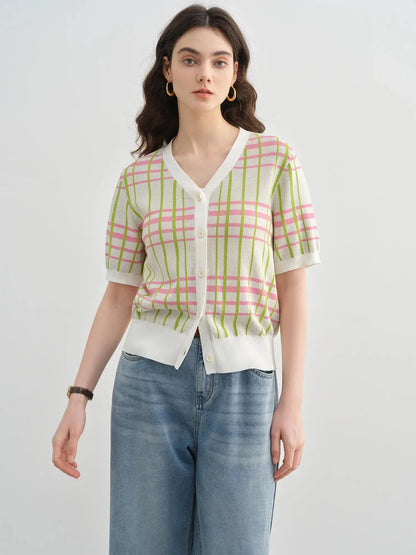 New Summer Plus Size Short-Sleeve Plaid Cardigan LORAN STORE