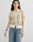 New Summer Plus Size Short-Sleeve Plaid Cardigan