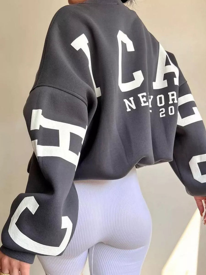 Pullover sweatshirts with letter prints and casual long sleeves - 3IN SMART Shop  #