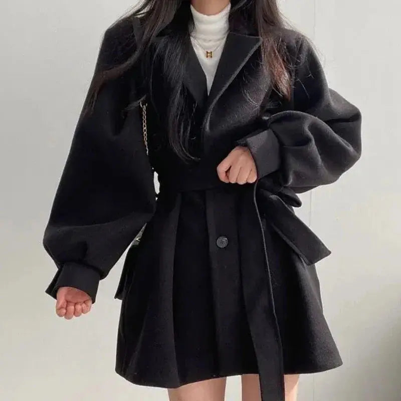 Long Sleeve Coat Overcoat Lace-up Trench With Pockets