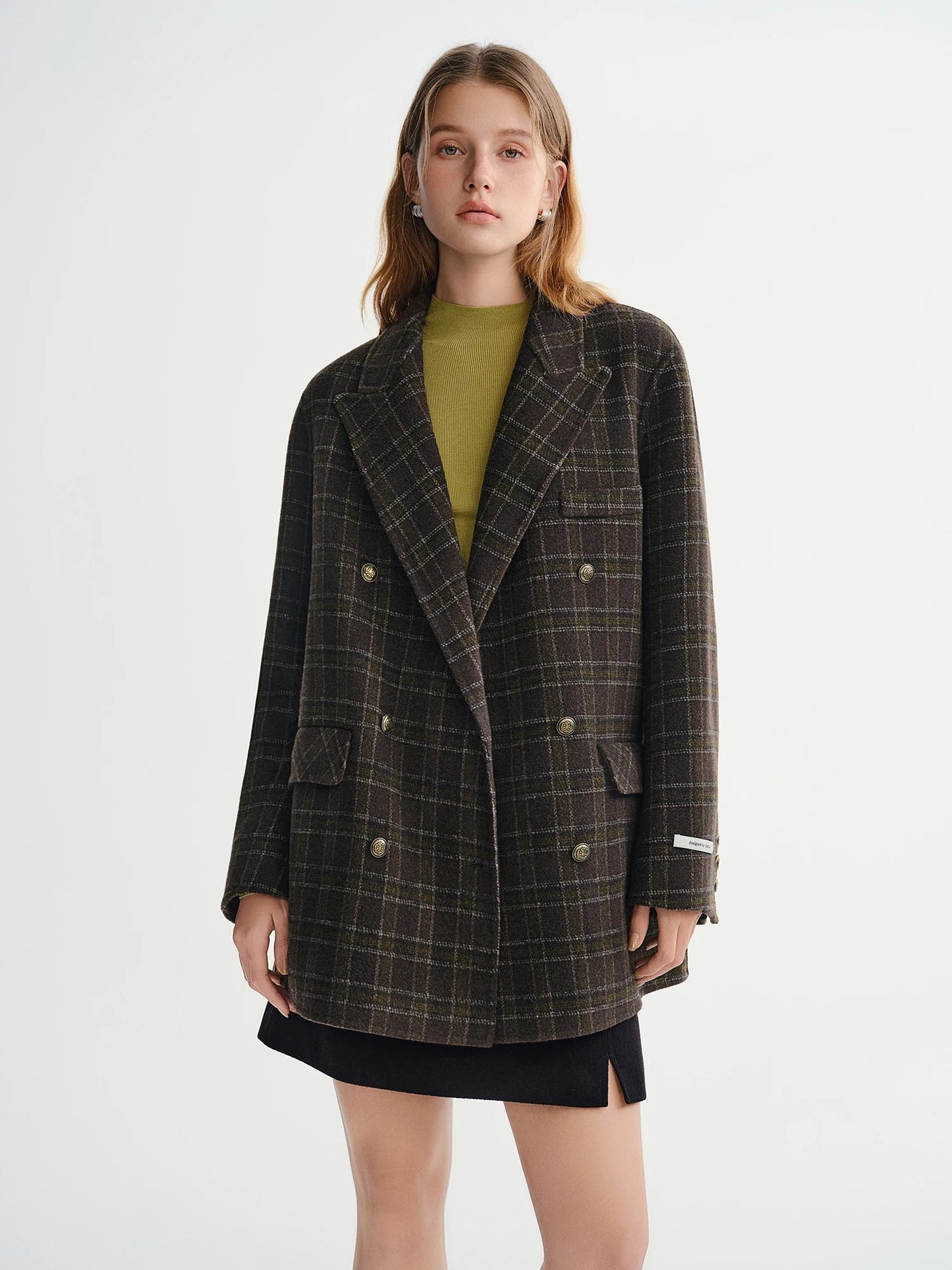 Plaid Camel Hair Wool Blazer Vintage British Style Coat Loran