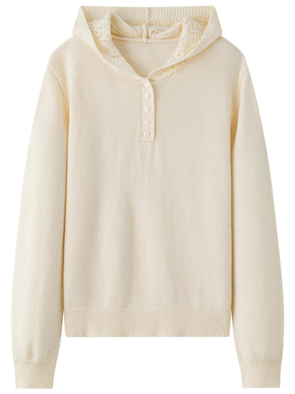Winter Openwork Hooded Sweater Elegant Knit Pullover Loran