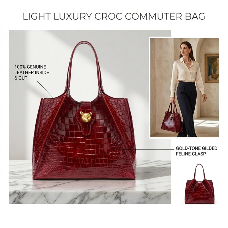 Crocodile Pattern Leather Messenger Bag Luxury Commuter