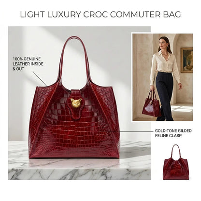 Crocodile Pattern Leather Messenger Bag Luxury Commuter