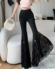 Gothic Black Lace Flare Pants - See-Through Mesh Trousers