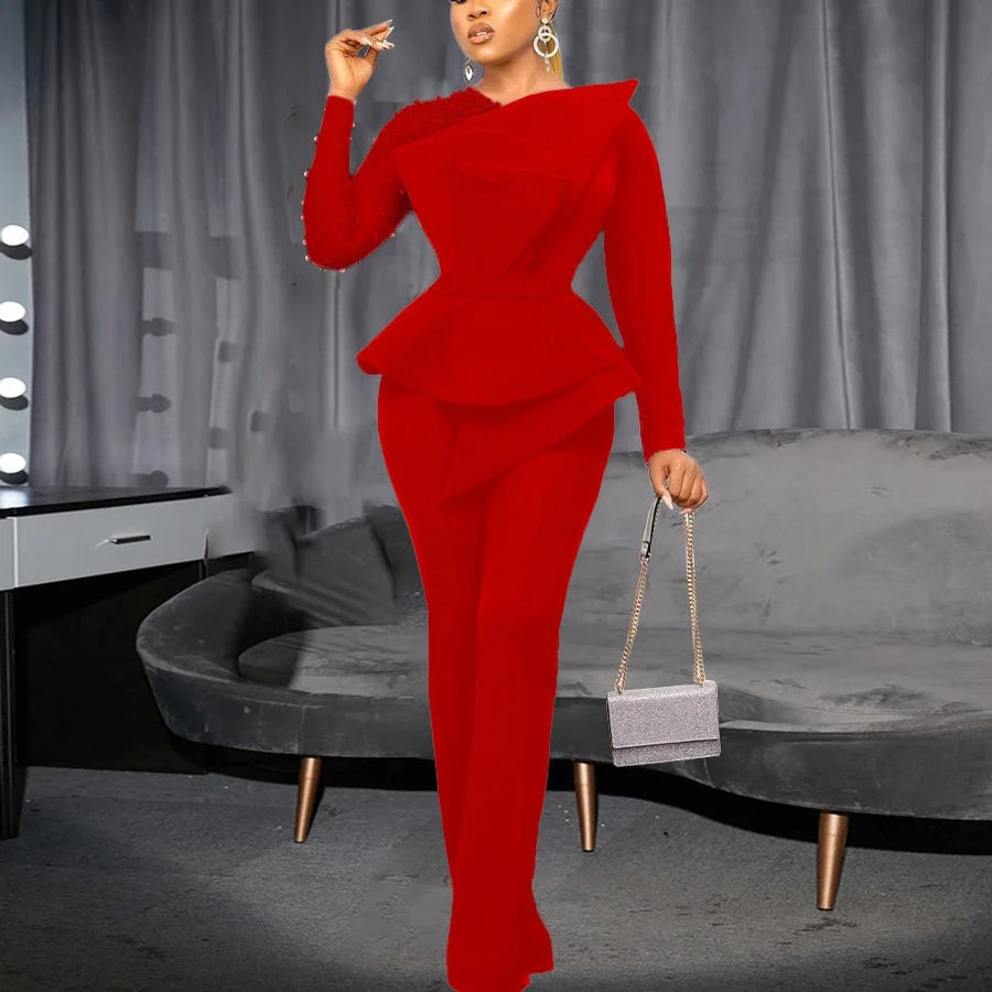 Beaded Transparent Sleeve Jumpsuit