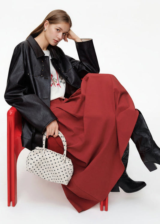High Waist 3D Pleated Midi Skirt with Side Tie & Ruffles Loran
