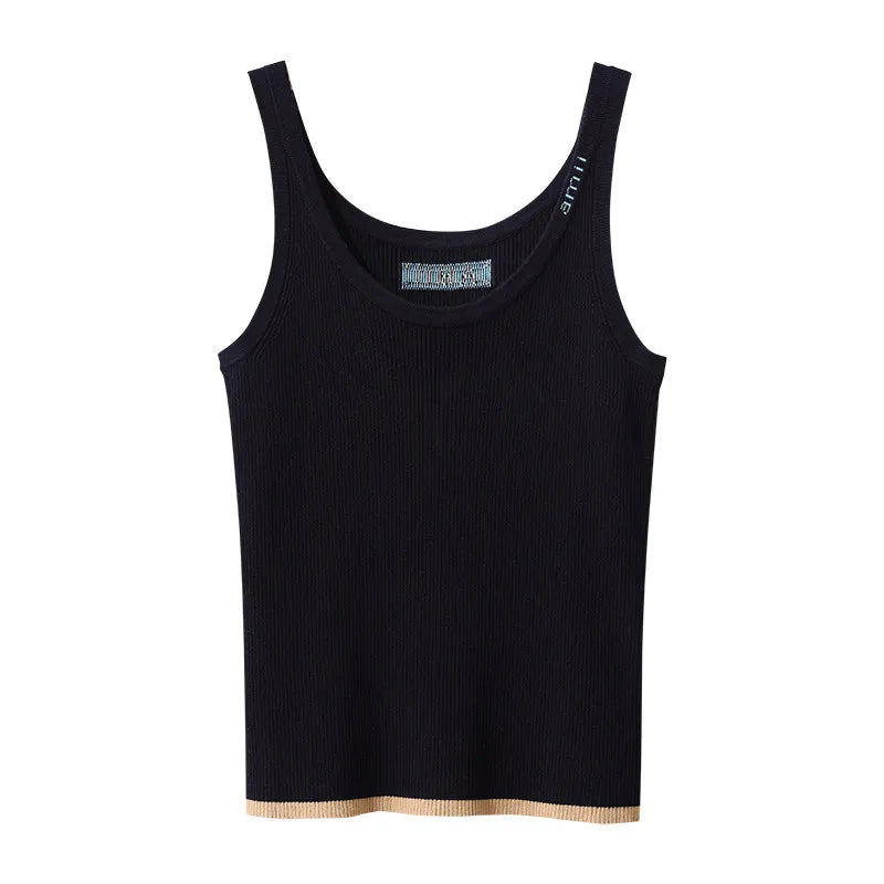 Amii Top Women 2026 Spring New U-neck Letter Jacquard Slim Vest Camisole Casual Sleeveless Knitted Women's Inner Top 12611005 Loran