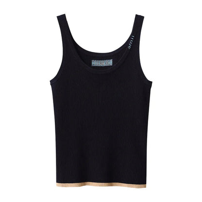 Amii Top Women 2026 Spring New U-neck Letter Jacquard Slim Vest Camisole Casual Sleeveless Knitted Women's Inner Top 12611005 Loran
