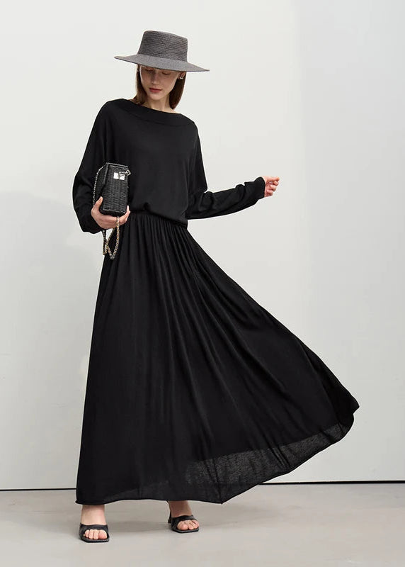 Amii Long Skirt 2026 Spring New Minimalist Wool Knitted Sweater Long A-Line Skirt Casual Solid Women's Long Sleeve Top 12651009 Loran
