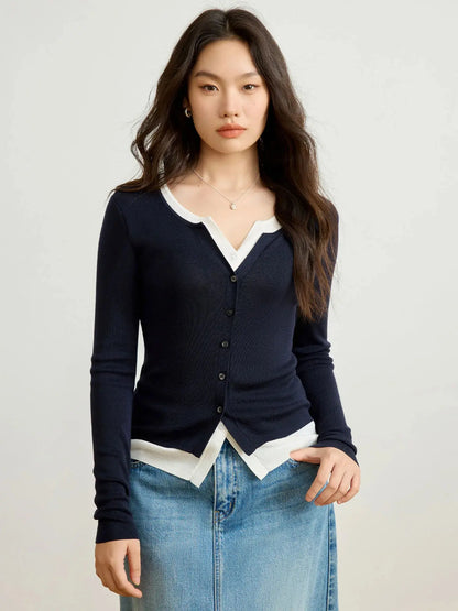 Plus Size Colorblock Layered Knit Pullover LORAN STORE