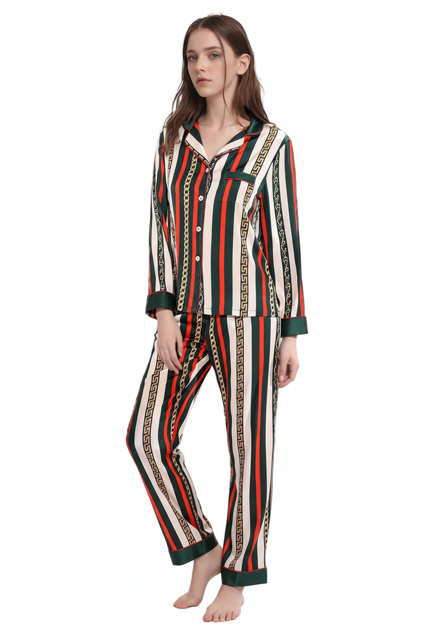 Luxury Mulberry Silk Pajamas Striped Long Sleeve Set Loran