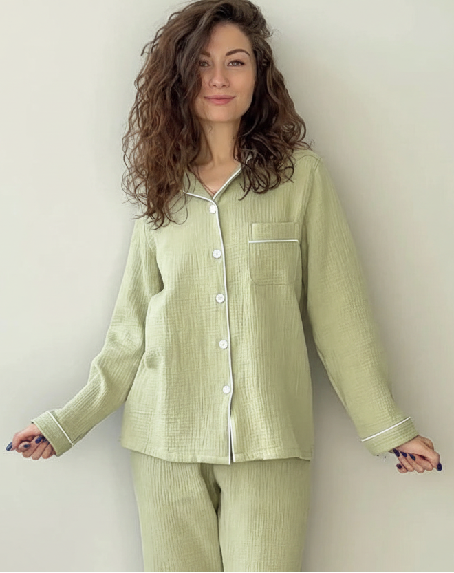 Couple's Pure Cotton Crepe Pajama Set Loran