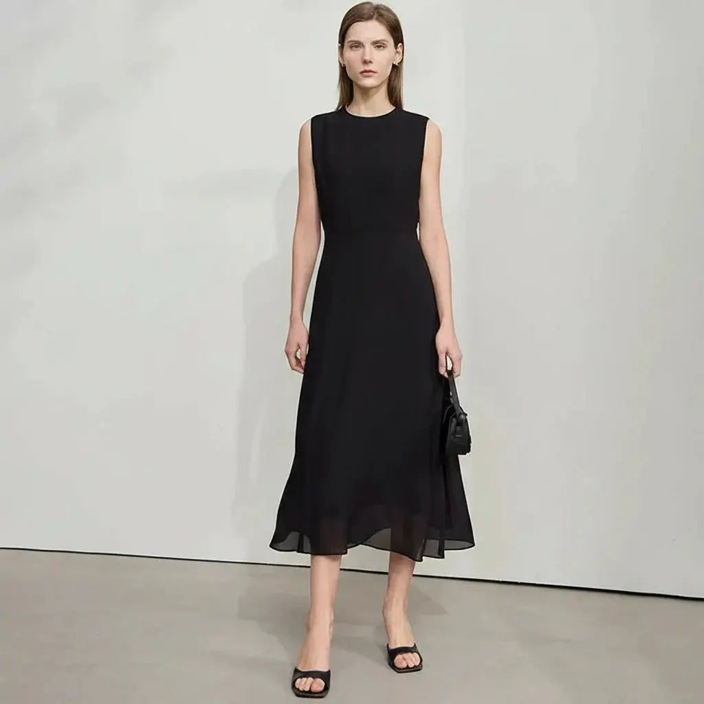Women's Slim-Fit Round Neck Long Dress - Loran
