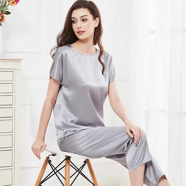 Women’s Mulberry Silk Capri Pajama Set 2-Piece Sleepwear Loran