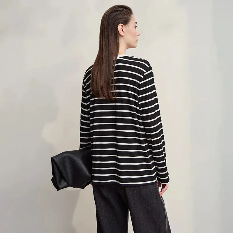Women's Striped Long-Sleeve Knit T-Shirt - Loran