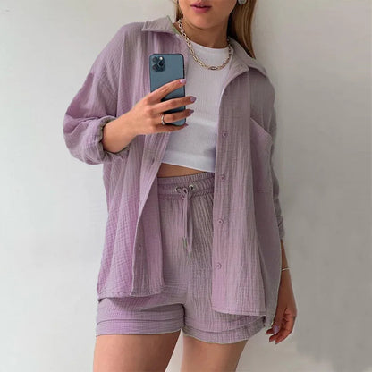 Women’s 2-Piece Cotton Gauze Pajama Set Summer Sleepwear Loran
