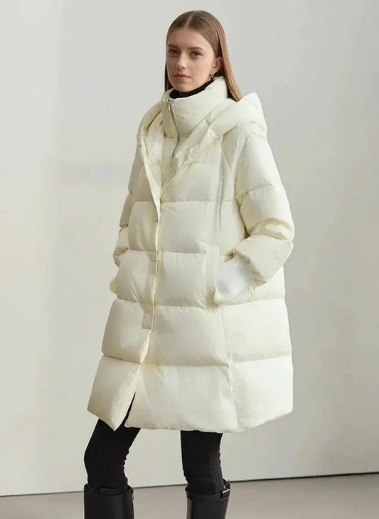 Magnetic Buckle Hooded Down Coat - Loran