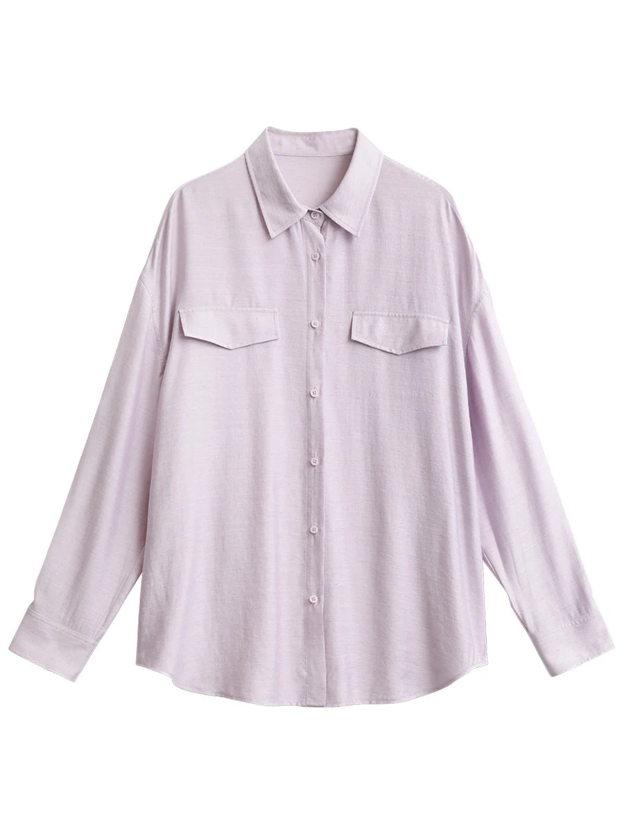 CHIC VEN Women Shirts Solid Single Breasted Long Sleeves Loose Slightly Wrinkled Coat Thin Female Blouses Spring Summer 2025 Loran
