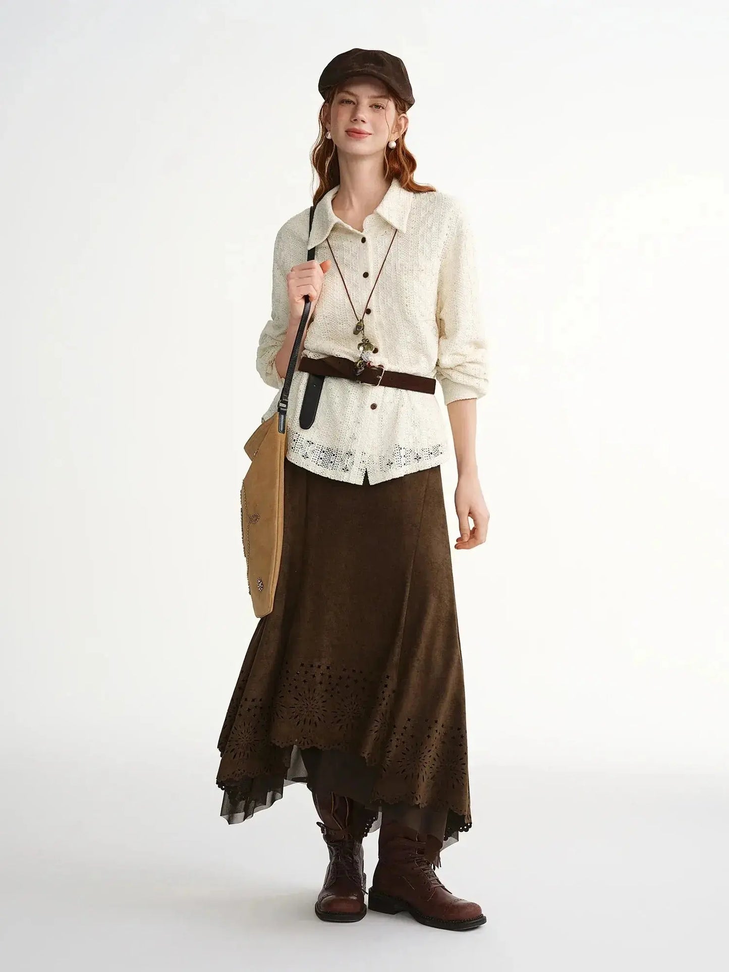 Exquisite Plus-Size Cut-Out Velvet Midi Skirt LORAN STORE