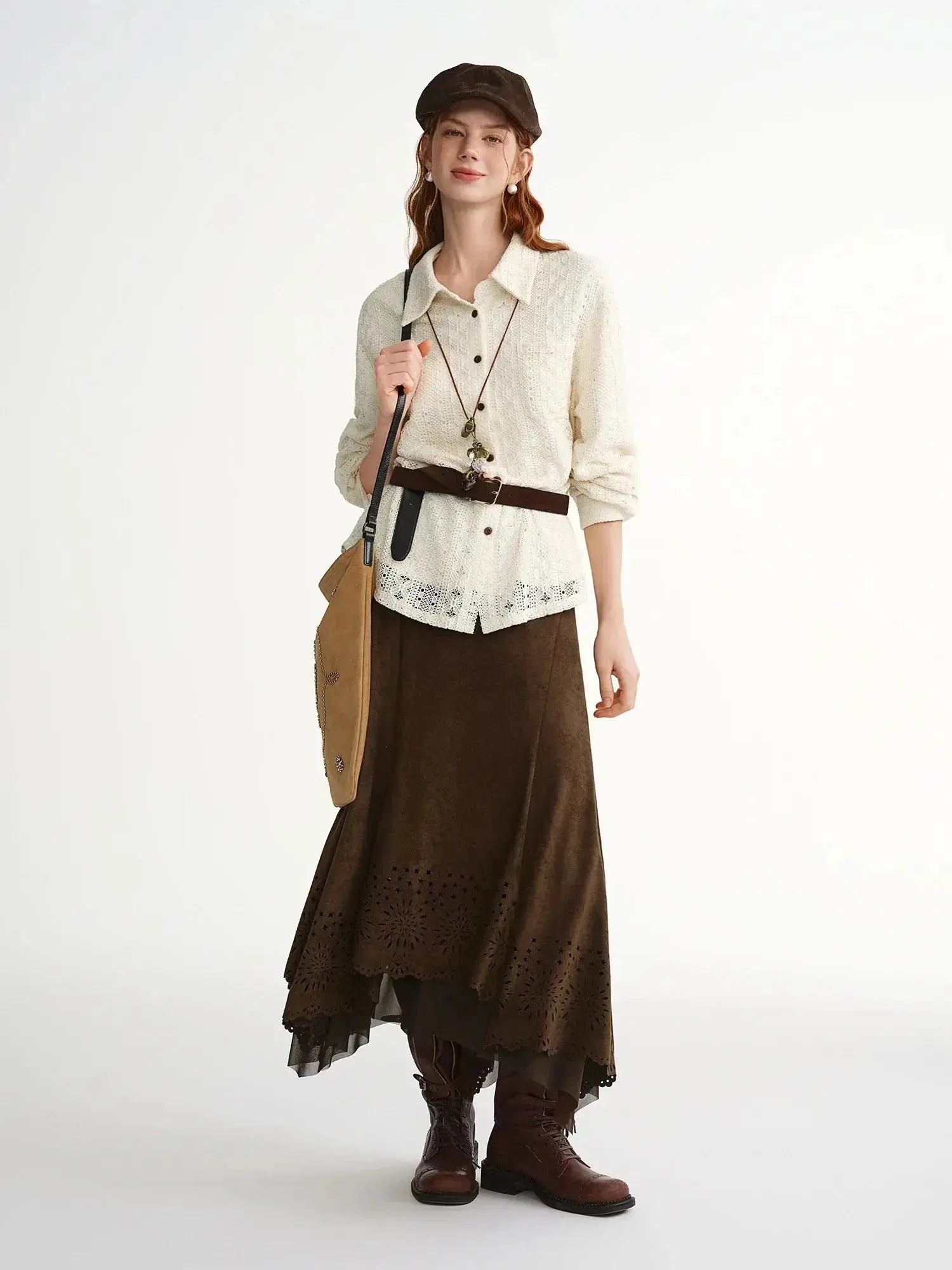 Exquisite Plus-Size Cut-Out Velvet Midi Skirt LORAN STORE
