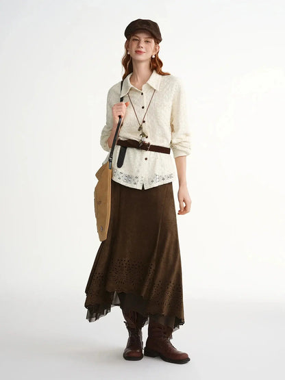 Exquisite Plus-Size Cut-Out Velvet Midi Skirt LORAN STORE