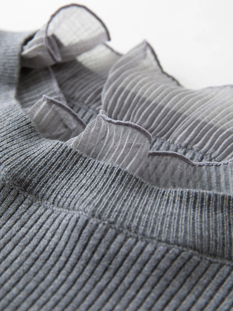 Chic Plus Size Lace Collar Knit Top - Slimming Winter Base Layer