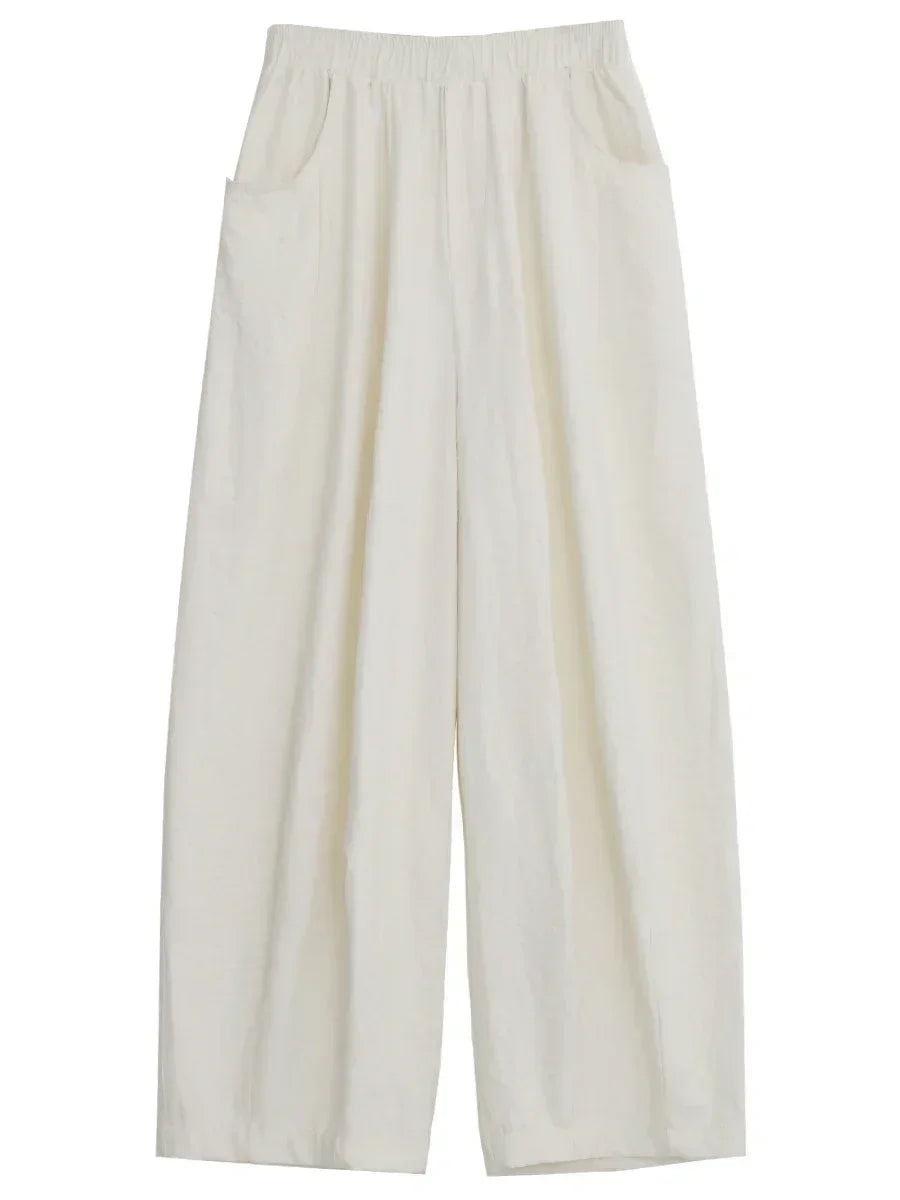 White Wide-Leg Pants High-Waisted Casual Loran