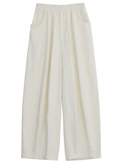 White Wide-Leg Pants High-Waisted Casual Loran