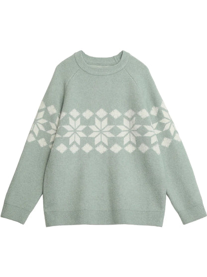 Snowflake Round Neck Knitted Pullover - Winter Jumper Loran