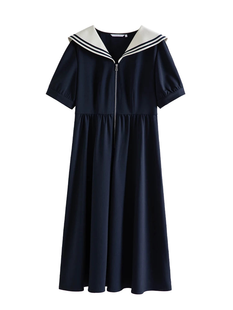 Chic Navy Contrast Zip Dress