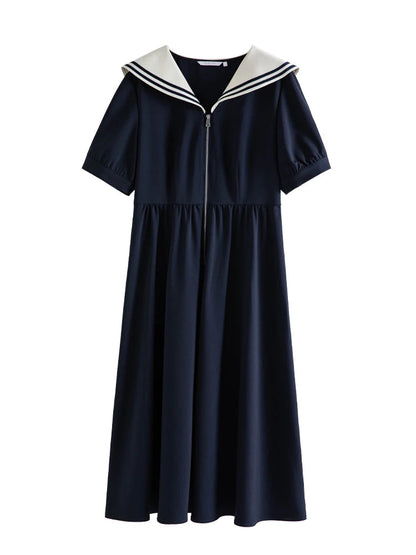 Navy Contrast Zip Dress Classic Nautical Summer Style Loran