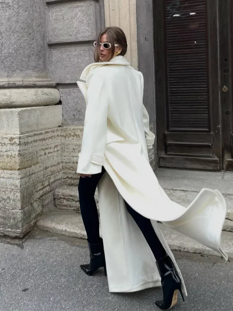 Chic Double-Breasted Wool Coat with Lace-Up Detail