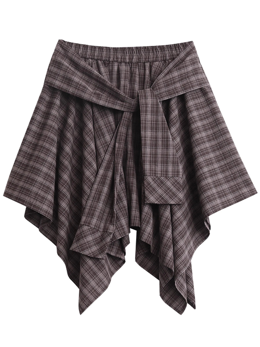 Chic A-Line Plaid Skirt with Adjustable Tie-Waist