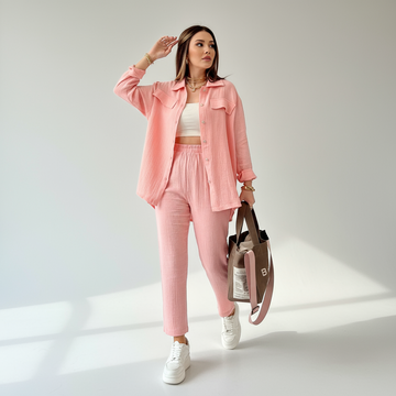 Casual Loose Shirt & Cropped Pants Set for Women