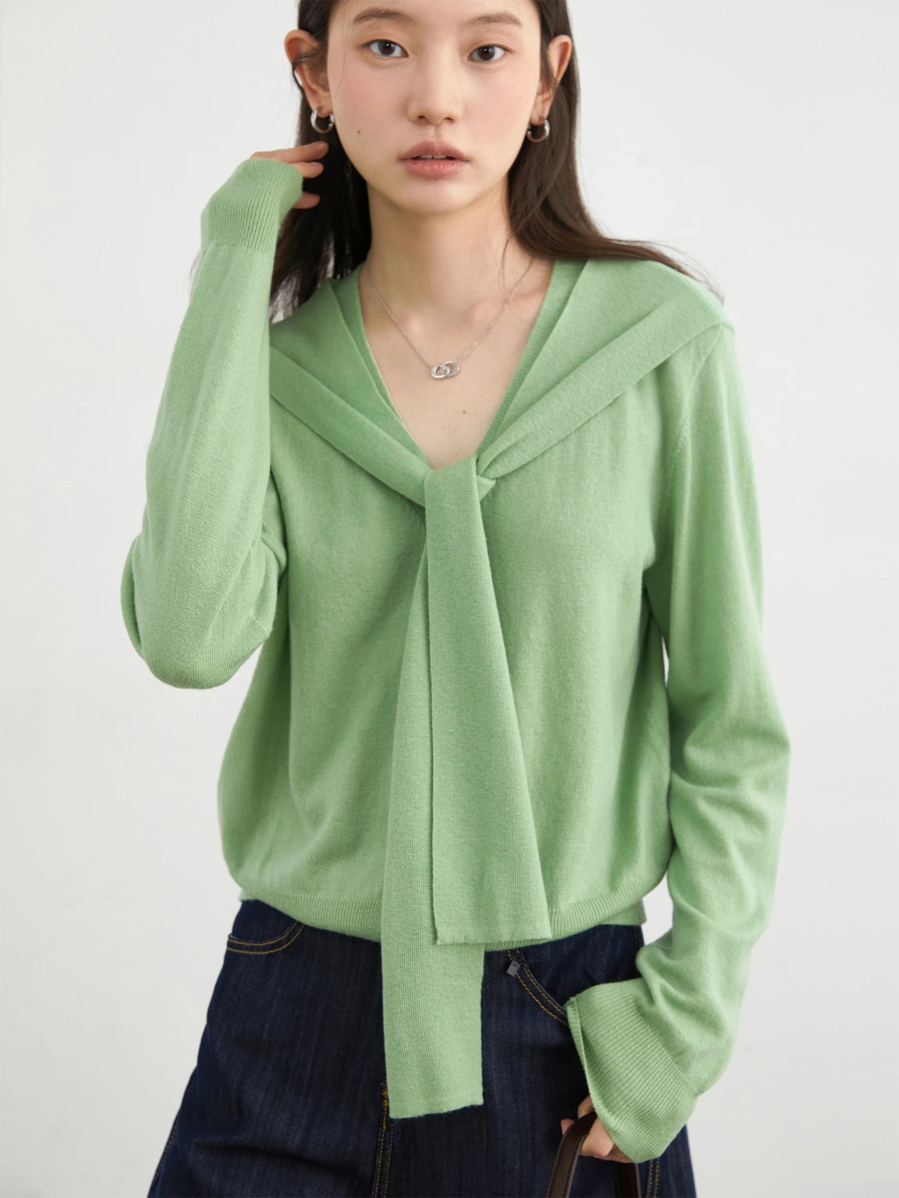 Women’s V-Neck Lace-Up Cardigan Loose Spring Knit Top Loran