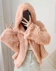 Luxurious Rabbit Fur Knit Hooded Coat