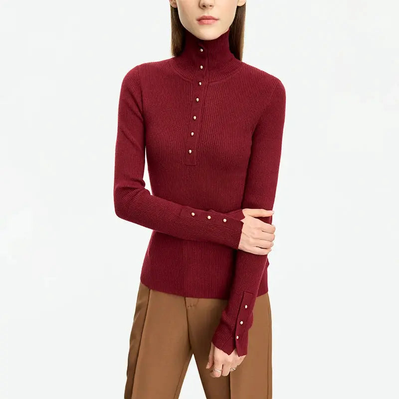 Women's Minimalist Half Cardigan Turtleneck - Loran