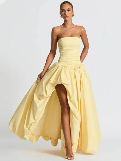 Elegant Off-Shoulder Gown with Thigh-High Split - Loran