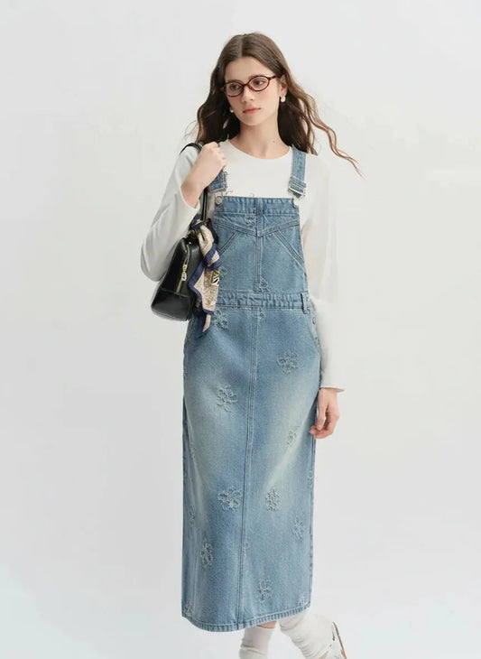 Plus-Size Fringed Floral Denim Outfit Set - Loran