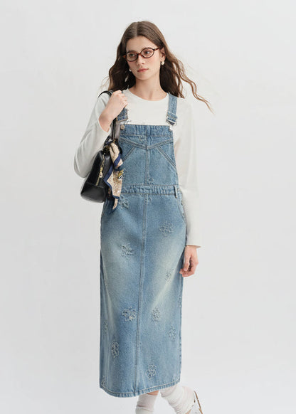 Plus Size Fringed Floral Denim Jacket & Skirt Set Loran