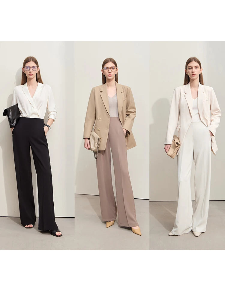 Amii Minimalism 2024 Summer New Wide-legged Pants Women Straight Basics Casual Pants Female Solid Full-length Trousers 12412006 Loran