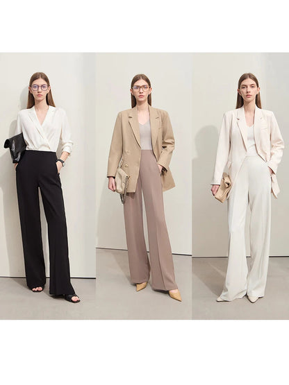 Amii Minimalism 2024 Summer New Wide-legged Pants Women Straight Basics Casual Pants Female Solid Full-length Trousers 12412006 Loran