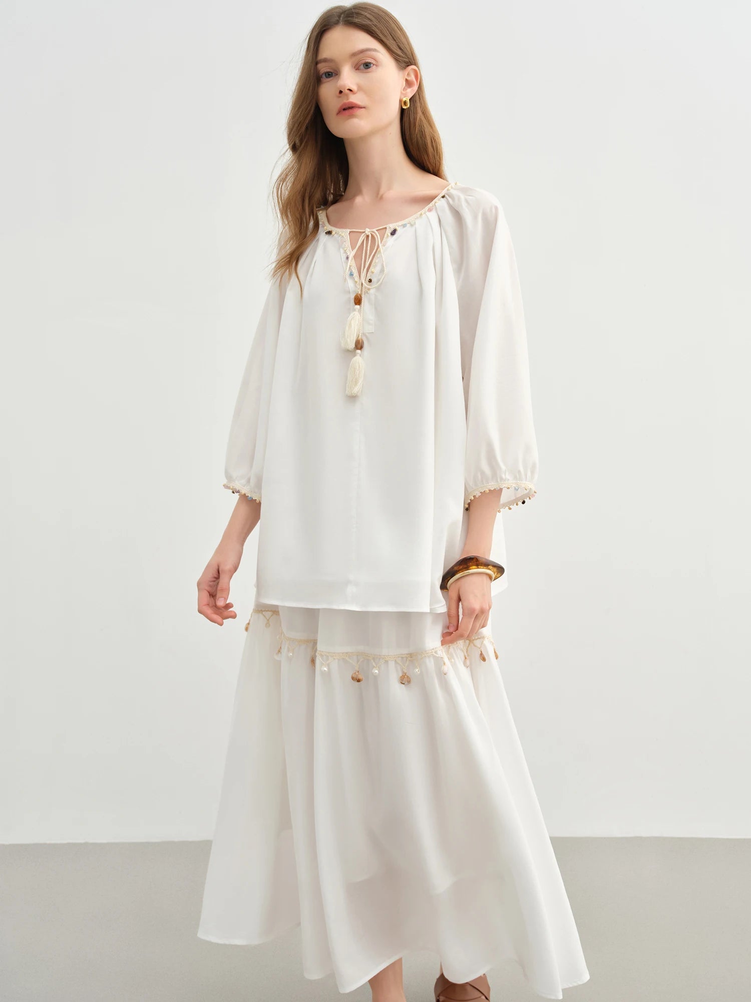 Wave Lace A-Line Long Skirt Playful Holiday Style Loran